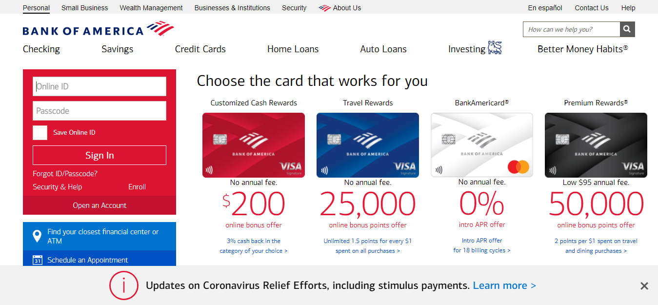 Bank of America Banking Credit Card Login