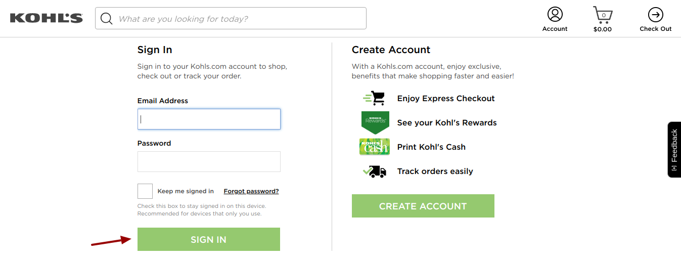 kohls credit card login