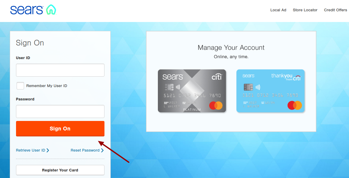 sears credit card login