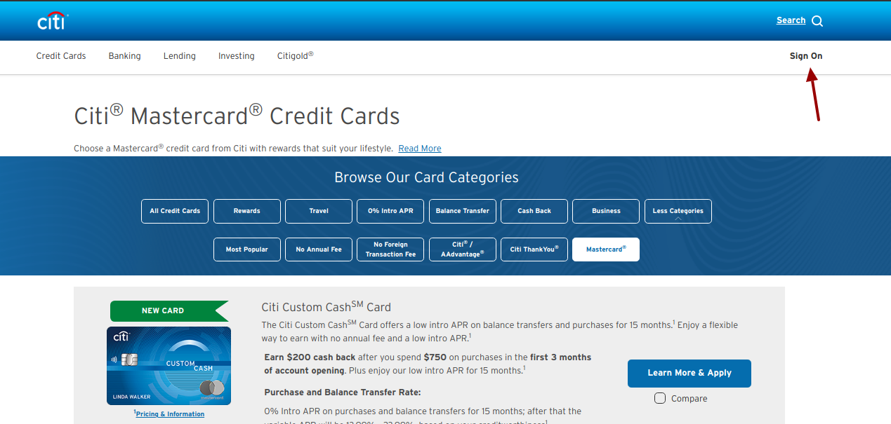 citi mastercard credit card login