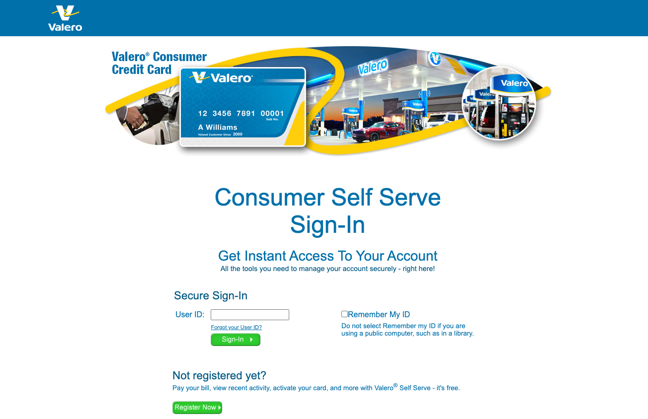 valero gas card login