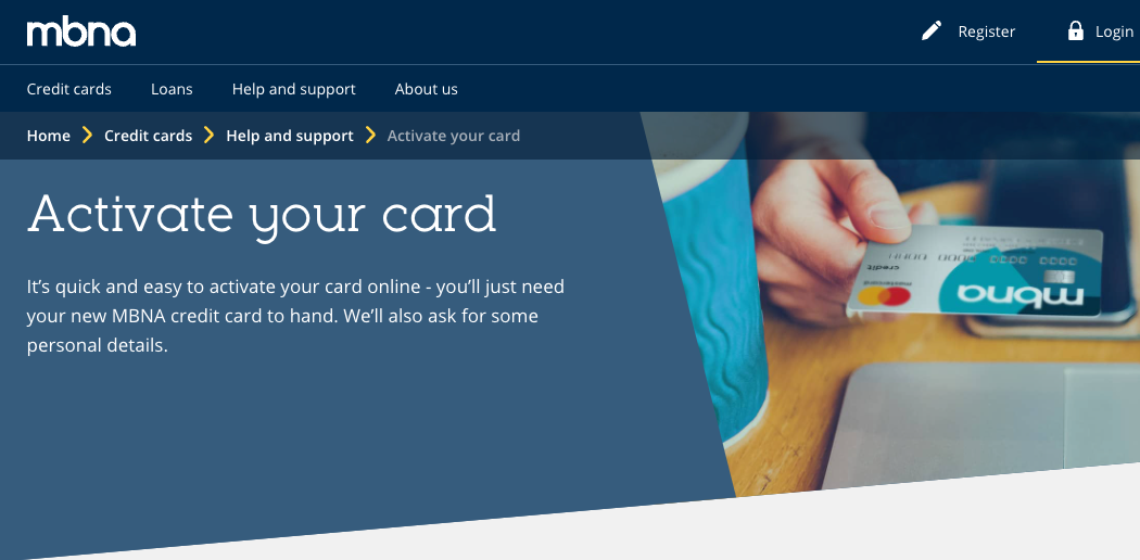 mbna credit card page