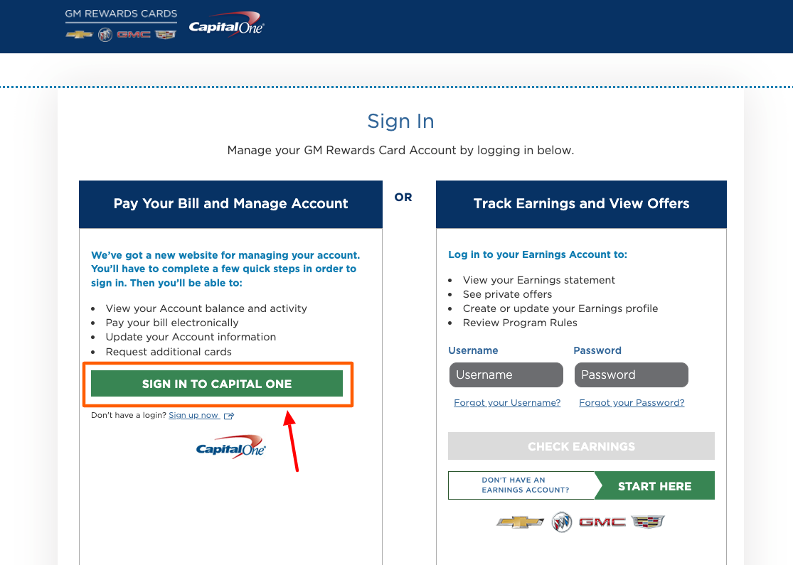 gm rewards credit card login