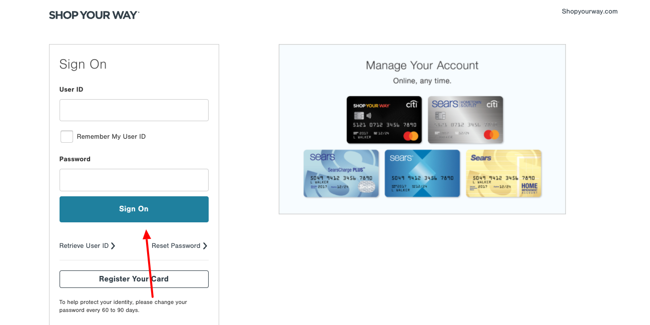 sears credit card login