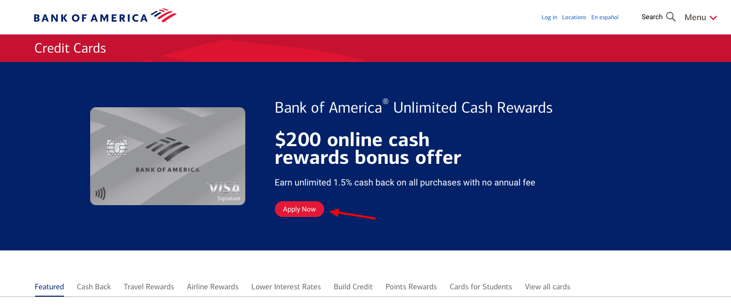 bank of america card apply