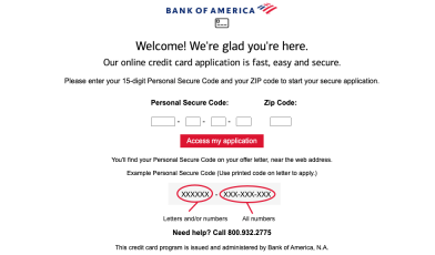 bank of america my new card application