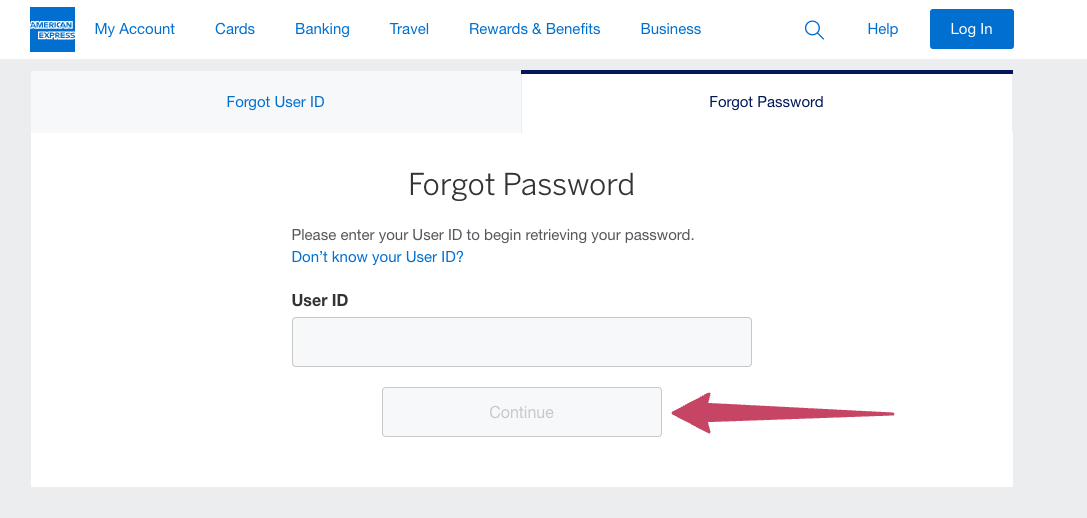 amex credit card forgot password page