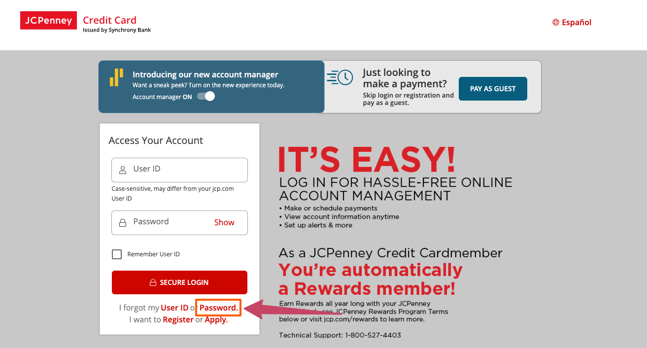 jcpenney card forgot password page