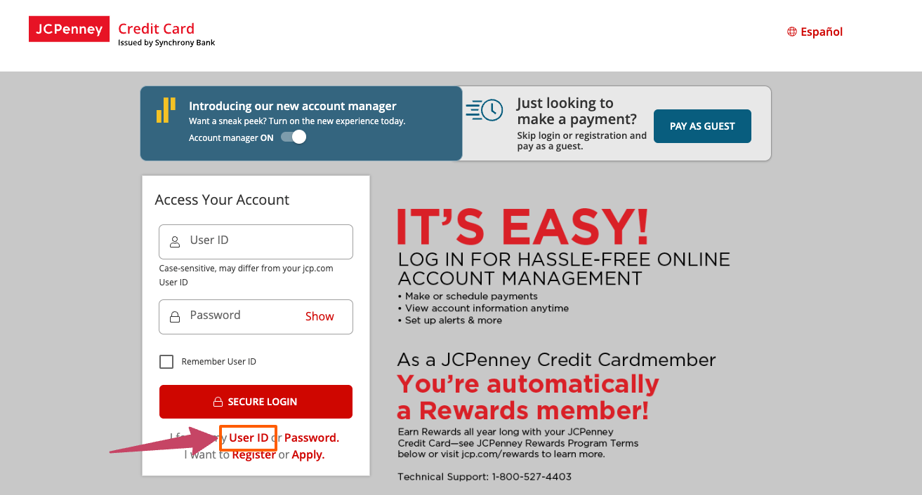 jcpenney card forgot userid page