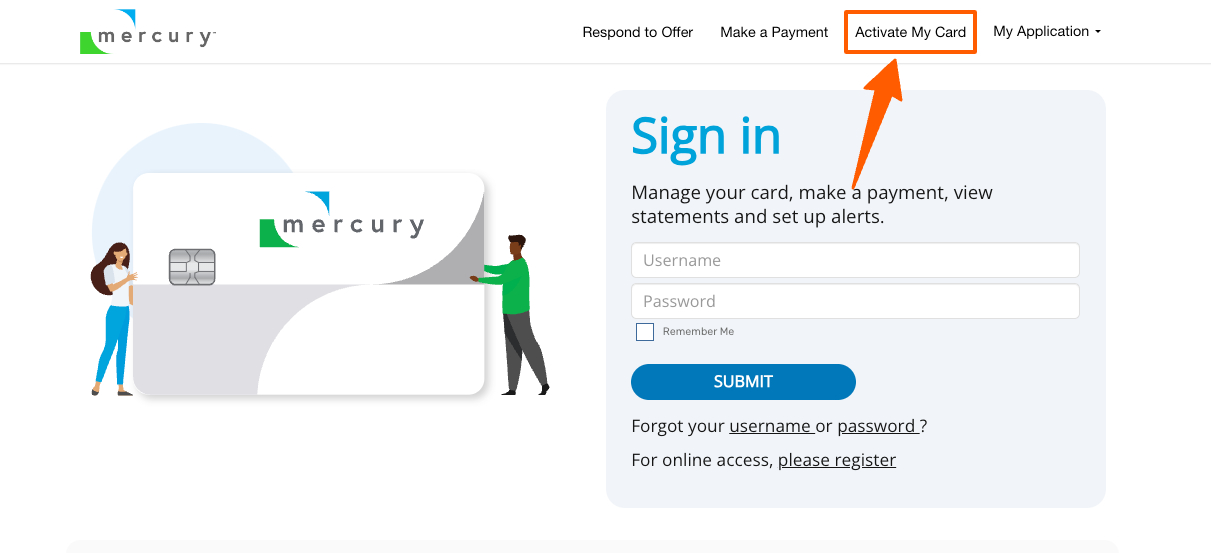 Activate your Mercury MasterCard Credit Card