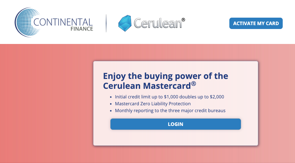 Cerulean Credit Card Login process