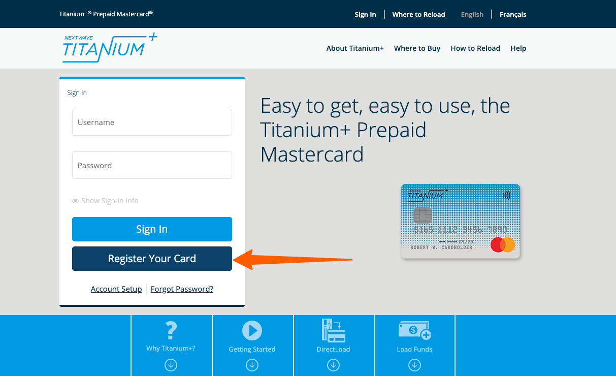 Register your Titanium Prepaid MasterCard